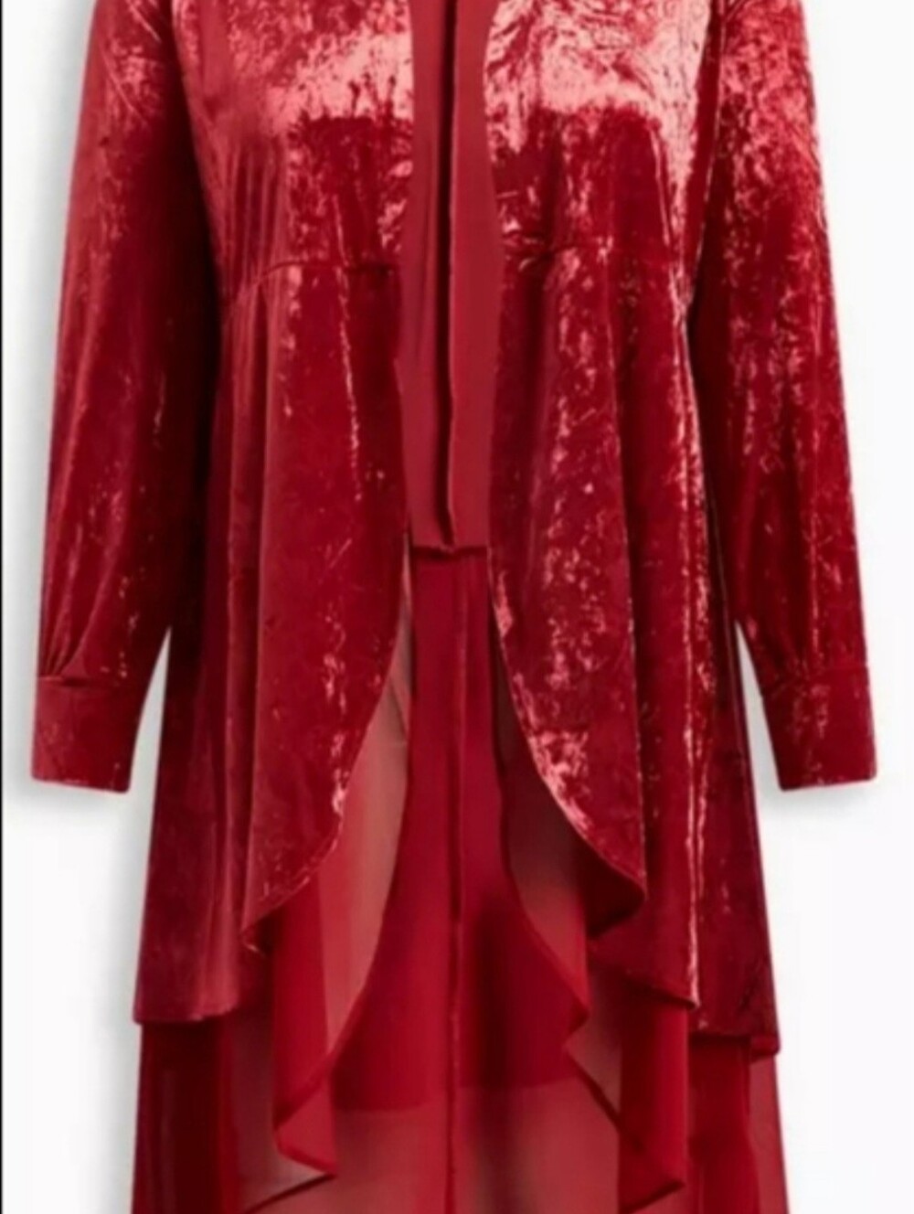 Torrid Red Velvet And Chiffon Open-Front Kimono Duster Jacket. Plus Size 2x NWOT